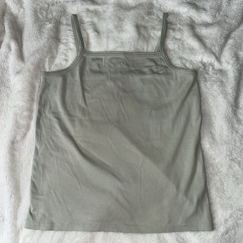 Madewell Apron Baby Tank Top XL Square Neck Green Knit Straps Cottage Whimsy